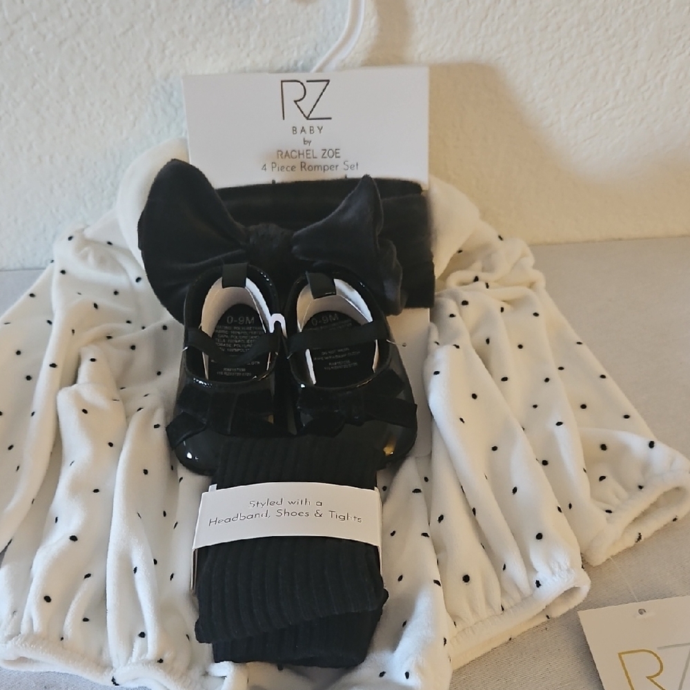 Rachel Zoe Polka Dot Romper Set with Black Accessories